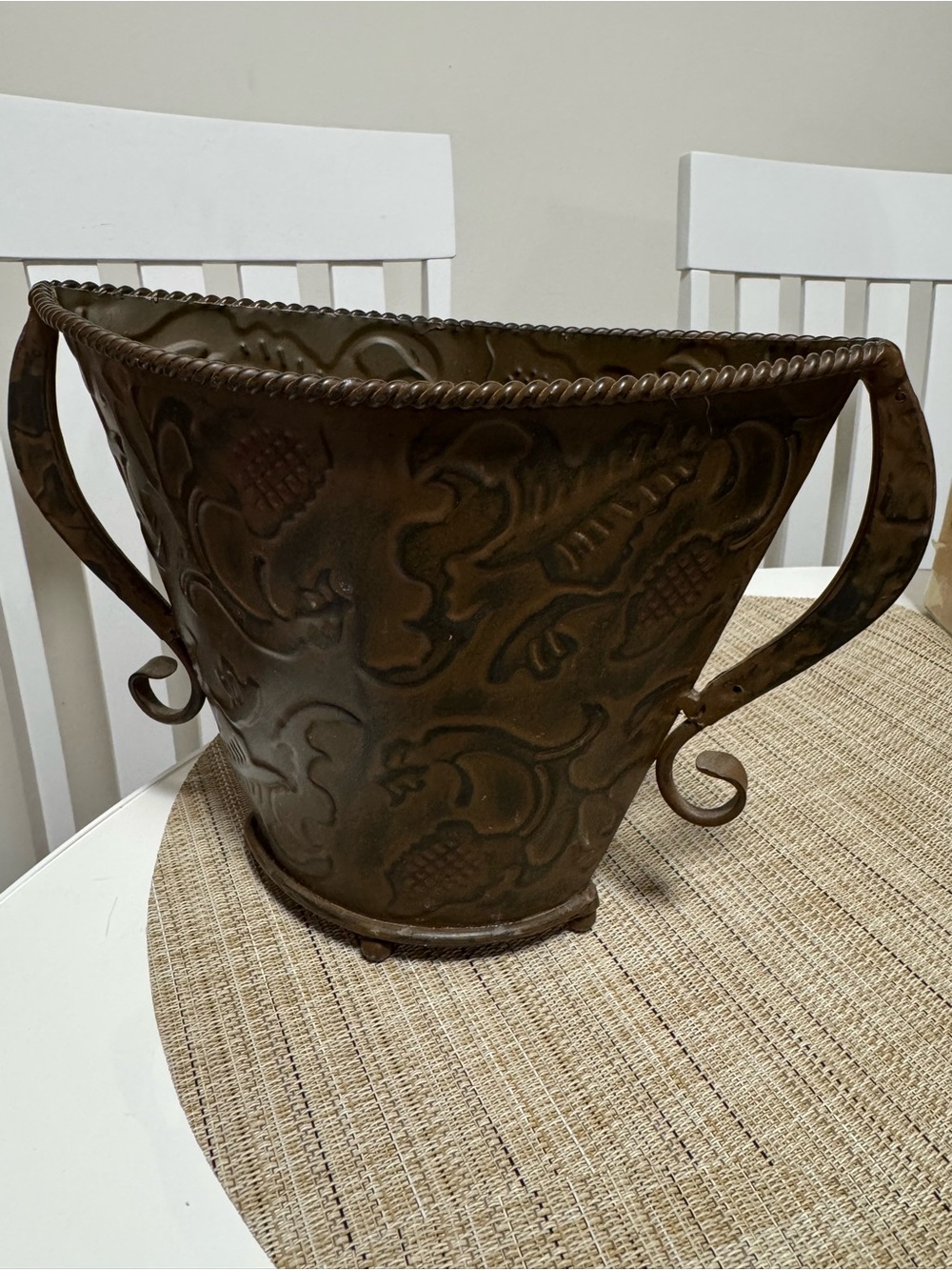 Embossed Metal Decorative Planter in Brown